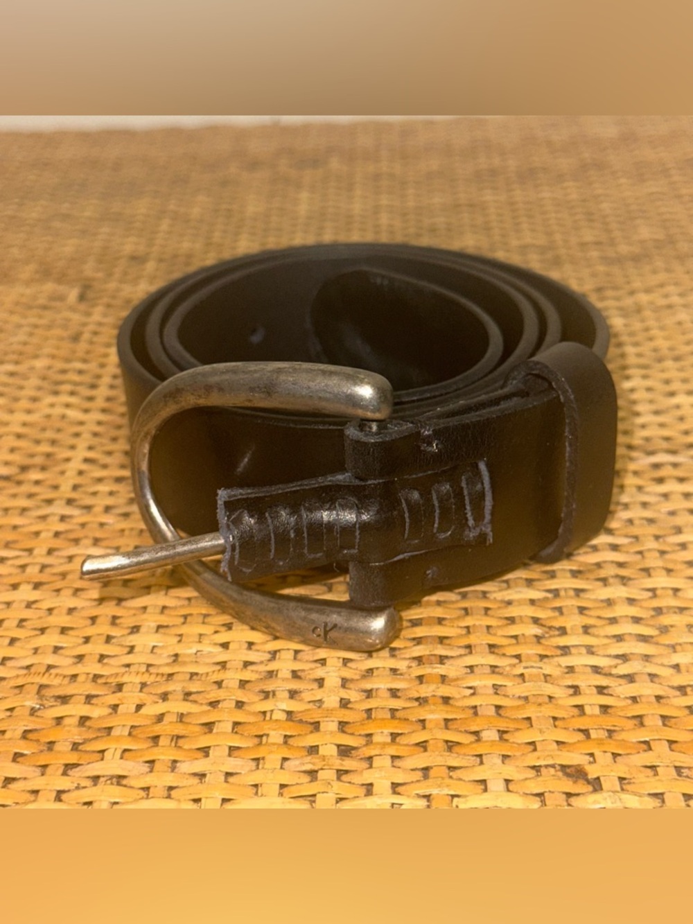 Vintage Calvin Klein Jeans Belt Womens Small U Shaped Buckle Western Black Biker